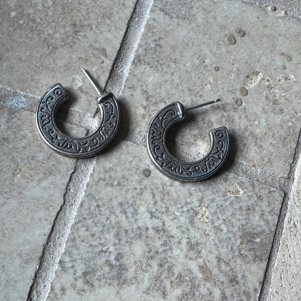 Brighton silver  Hoop Earrings with Intricate Design